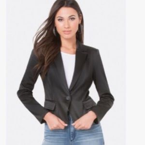 Black satiny, fitted Bebe blazer Xs